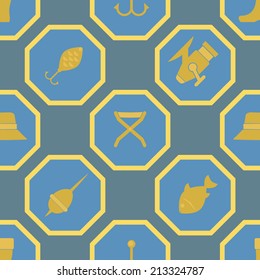seamless background with fishing attributes