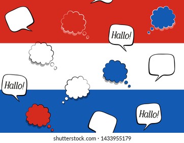 Seamless background with Flag Of The Netherlands and speech bubbles. Vector illustration