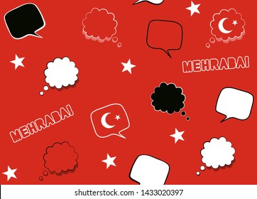 Seamless background with Flag of Turkey and speech bubbles with greeting in Turkish. Hello. Vector illustration