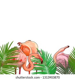 Seamless background with flamingos in the leaves. Vector illustration, EPS 10