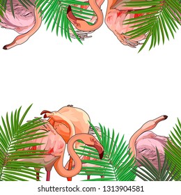 Seamless background with flamingos in the leaves. Vector illustration, EPS 10