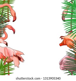 Seamless background with flamingos in the leaves. Vector illustration, EPS 10