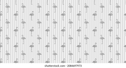 Fondo sin inconvenientes con flamencos. Patrón de franjas. Siluetas de aves abstractas. Textura de línea abstracta. Ilustración en blanco y negro