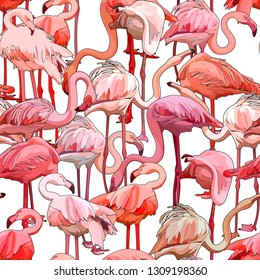 Seamless background with flamingos. Vector illustration, EPS 10