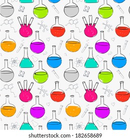 Seamless background with flasks. Can be used for wallpaper, pattern fills, textile, web page background, surface textures. Vector illustration. 