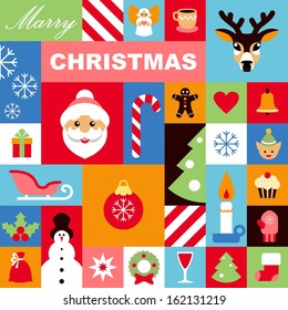 Seamless background with flat Christmas icons