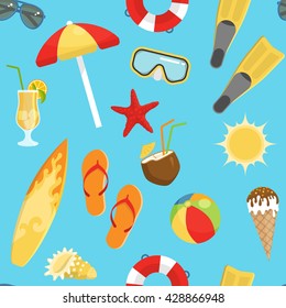 seamless background flat summerset pattern with on a beach theme and vacation at sea vector illustration