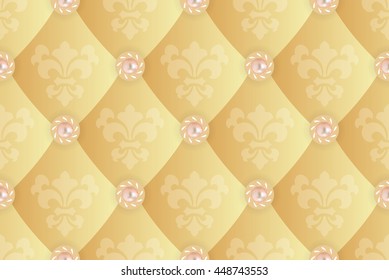 Seamless background with Fleur de lis on a yellow. There is an option in the vector.