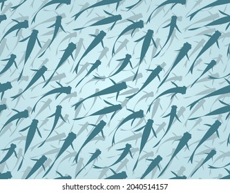 Seamless background with flock of fishes.
