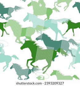 Seamless background with  flock of horses. Vector illustration Vintage prints with a stylized pattern. Vector illustration.