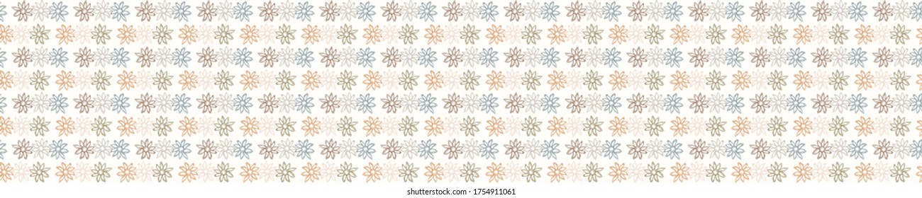 Seamless background floral daisy banner. Gender neutral baby pattern. Simple whimsical minimal earthy 2 tone color. Kids nursery flower border or boho fashion tribbon trim