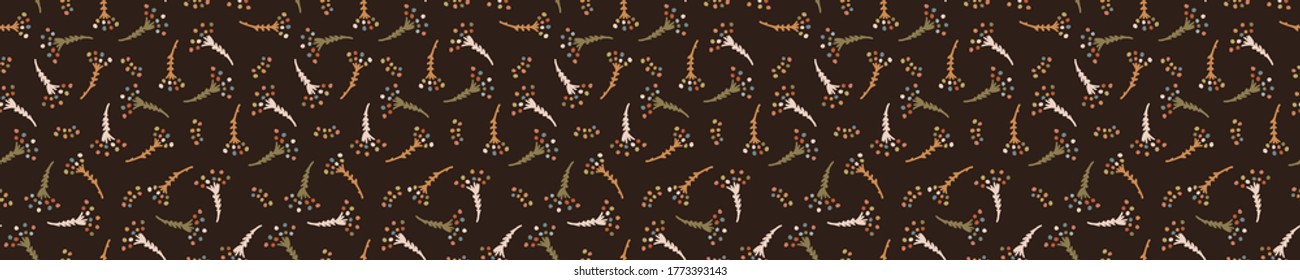 Seamless background floral daisy banner. Gender neutral baby pattern. Simple whimsical minimal earthy 2 tone color. Kids nursery flower border or boho fashion tribbon trim