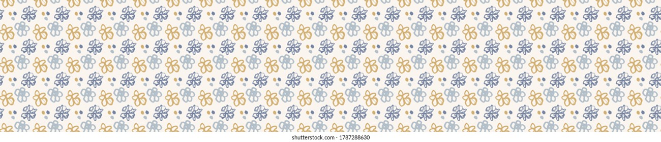 
Seamless background floral daisy banner. Gender neutral baby pattern. Simple whimsical minimal earthy 2 tone color. Kids nursery flower border or boho fashion tribbon trim