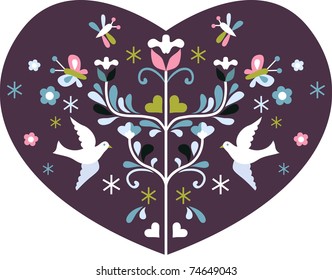 seamless background with floral elements and birds