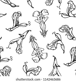 seamless background of floral elements in black and white image