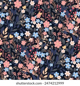 Fondo inconsútil con Elementos florales. Ramas, hojas y flores. Vector patrón botánico.