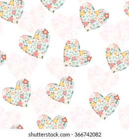 Seamless background with floral hearts.