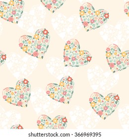 Seamless background with floral hearts.