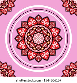 seamless background with floral mandala patterns, colorful tile illustrations.