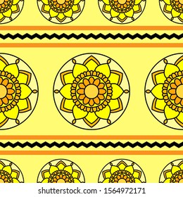 seamless background with floral mandala patterns, colorful.