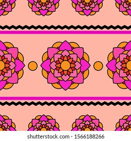 seamless background with floral mandala patterns, colorful.