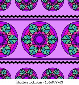 seamless background with floral mandala patterns, colorful.