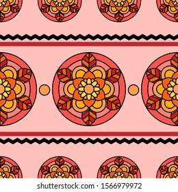 seamless background with floral mandala patterns, colorful.
