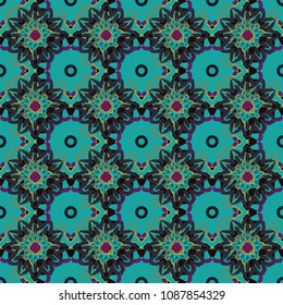 Seamless background floral pattern. Abstract flowers in brown, blue and gray colors. Vector illustration.