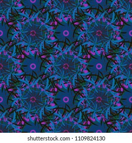 Seamless background floral pattern. Abstract flowers in black, brown and blue colors. Vector illustration.