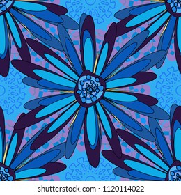 Seamless background floral pattern. Abstract flowers in gray, violet and blue colors. Vector illustration.