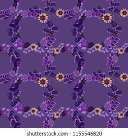 Seamless background floral pattern. Abstract flowers in gray, brown and purple colors.