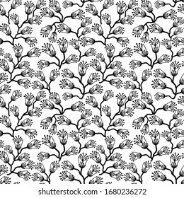 Seamless background with floral pattern in Baroque style. Vector illustration of a monochrome black and white ornament, template