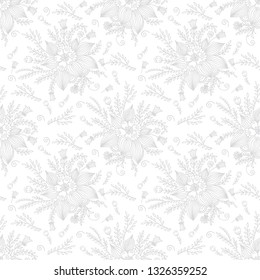 Seamless background with floral pattern. Beautiful hand drawn flowers and leaves. Wedding background with flowers.