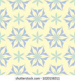 Seamless background with floral pattern. Beige background with light blue and green flower elements for wallpapers, textile and fabrics