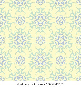 Seamless background with floral pattern. Beige background with light blue and green flower elements for wallpapers, textile and fabrics