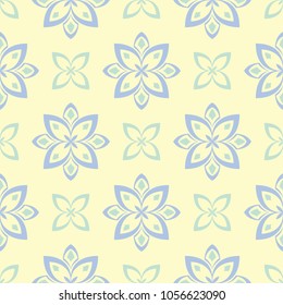 Seamless background with floral pattern. Beige background with light blue and green flower elements for wallpapers, textile and fabrics