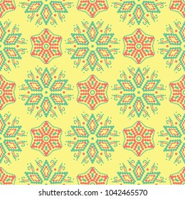 Seamless background with floral pattern. Bright yellow, pink and blue background for wallpapers, textile and fabrics