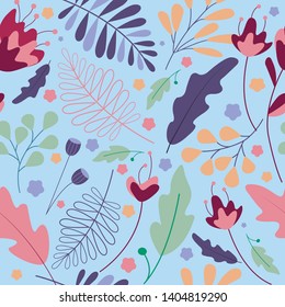 Seamless background, floral pattern with flowers and leaves. Repeating fabric wallpaper print texture. Perfectly for wrapped paper, backdrop, border.