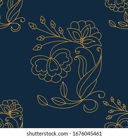 Seamless background with a floral pattern. Old folk stitching. Vector illustration.