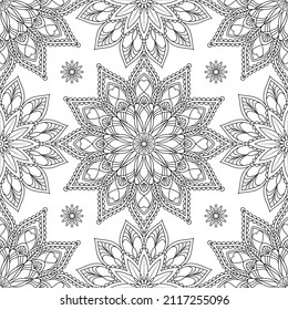 Seamless background. Floral pattern on a white background. Coloring book anti-stress.