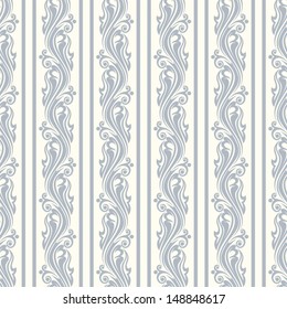 Seamless background with floral pattern and stripes. Vector illustration.
