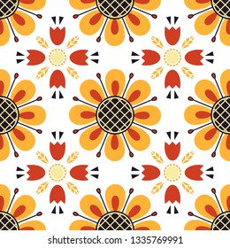 seamless background with floral pattern. vector illustration. abstract flowers on a white backdrop. folk motifs.