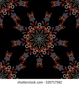 Seamless background. Floral seamless pattern. Wallpaper baroque, damask. Beige, neutral and pink ornament on a black background.
