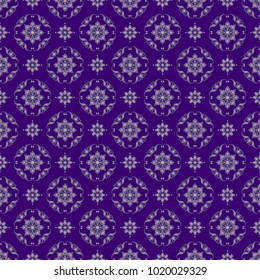 Seamless background with floral patterns, vintage silver patterns on purple background