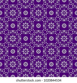 Seamless background with floral patterns, vintage silver patterns on purple background