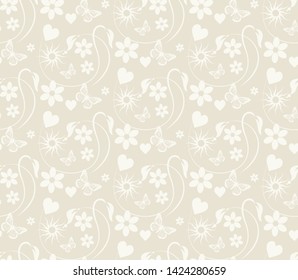 Seamless background with floral patterns in vintage style, wallpaper texture, vector illustration