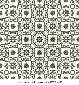 Seamless background with floral patterns, vintage dark patterns on light background