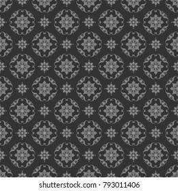 Seamless background with floral patterns, vintage grey patterns on dark background