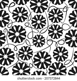 Seamless background with floral patterns in white and black design