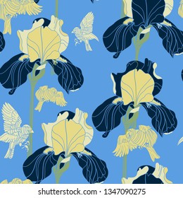 seamless background with flower and bird